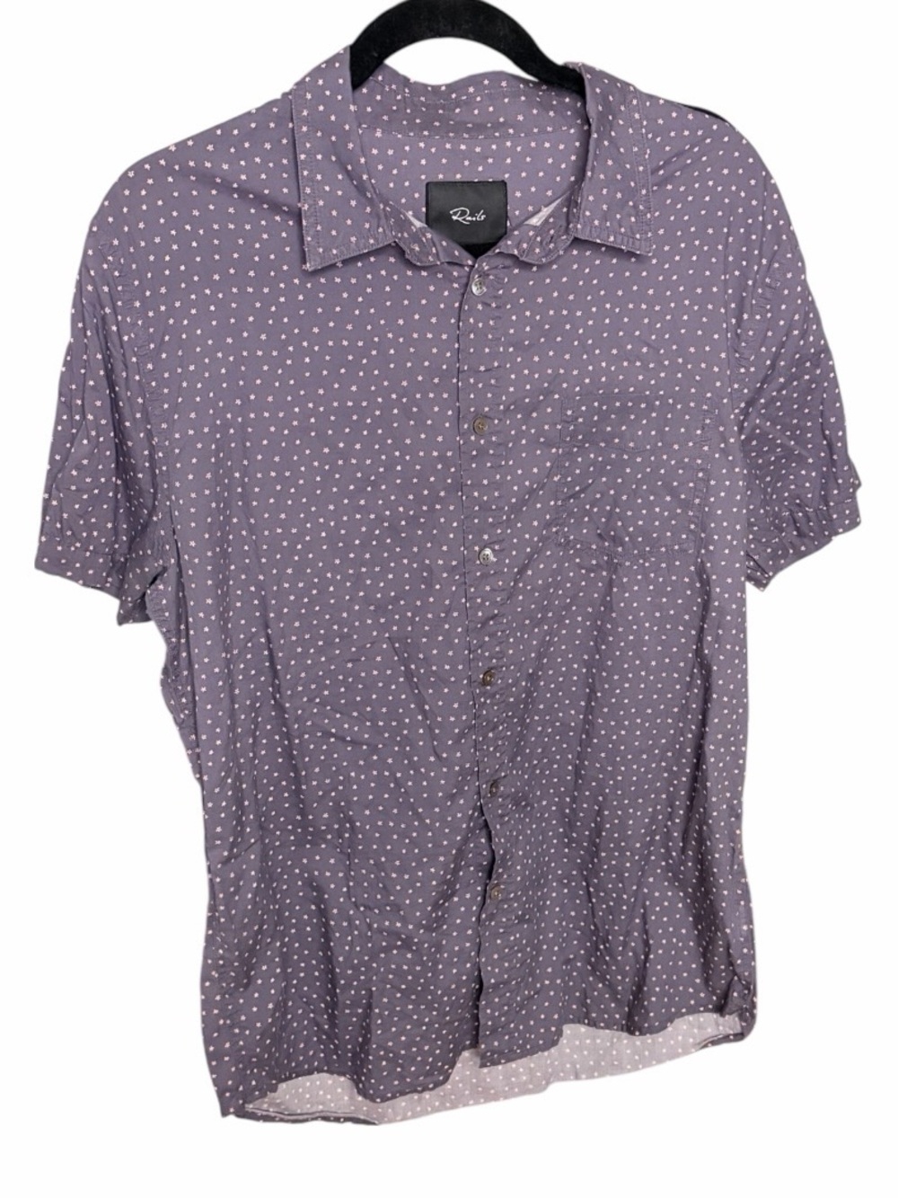Rails Purple Short Sleeve Button-Up Shirt with Pink Star Dot Pattern